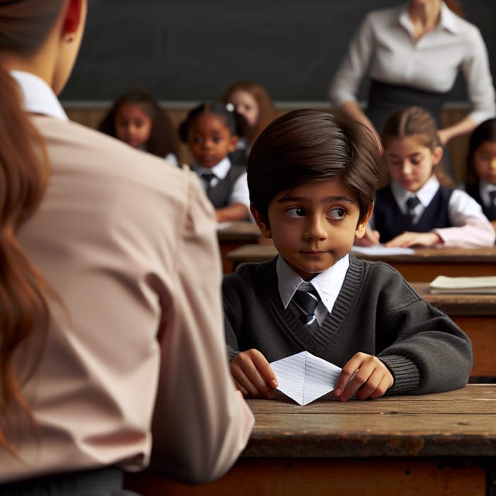 Kid Passing Note in Class - A School Scene