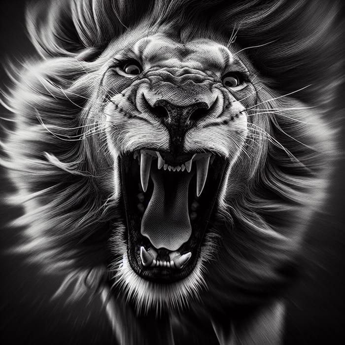 Majestic Lion Roaring Fiercely in High Contrast Black and White