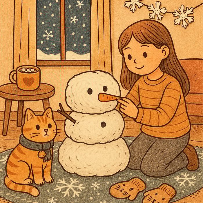 Cozy Winter Scene with Cat and Snowman Craft Cozy Winter Scene with Cat and Snowman Craft