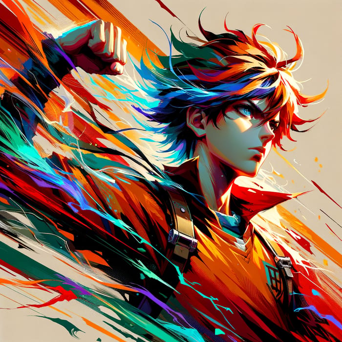 Epic Battle Scene with Anime-Inspired Hero in Vibrant Colors