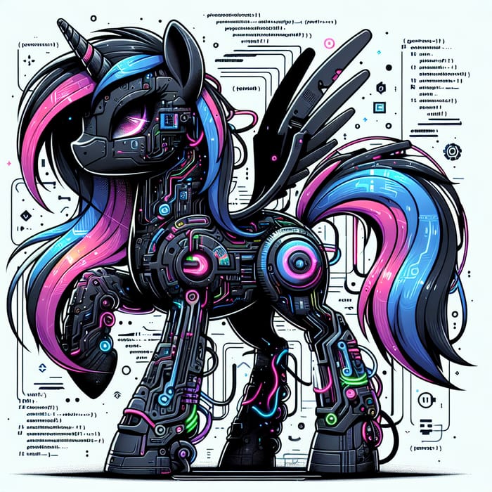 Cyber Pony from the Future - Neon Circuit Code Elements