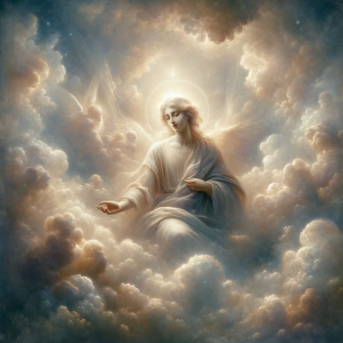 Heavenly Depiction of Jesus Christ Surrounded by Ethereal Clouds