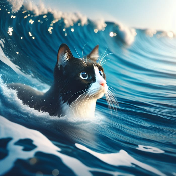 Tuxedo Cat's Underwater Adventure: Curious Feline Explores the Sea