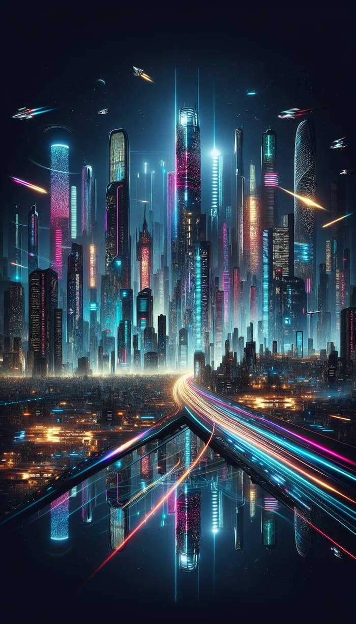 Neon Cyberpunk Cityscape: Futuristic Skyscrapers and Flying Cars