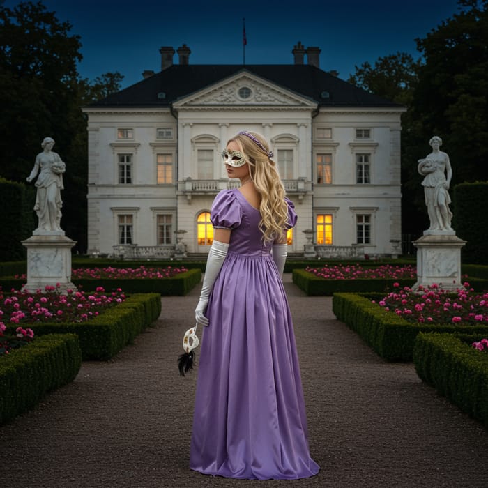 Elegant Regency Woman in Satin Gown at Night