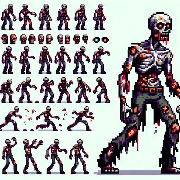 Zombie Pixel 2D Spritesheet - Unique Animations