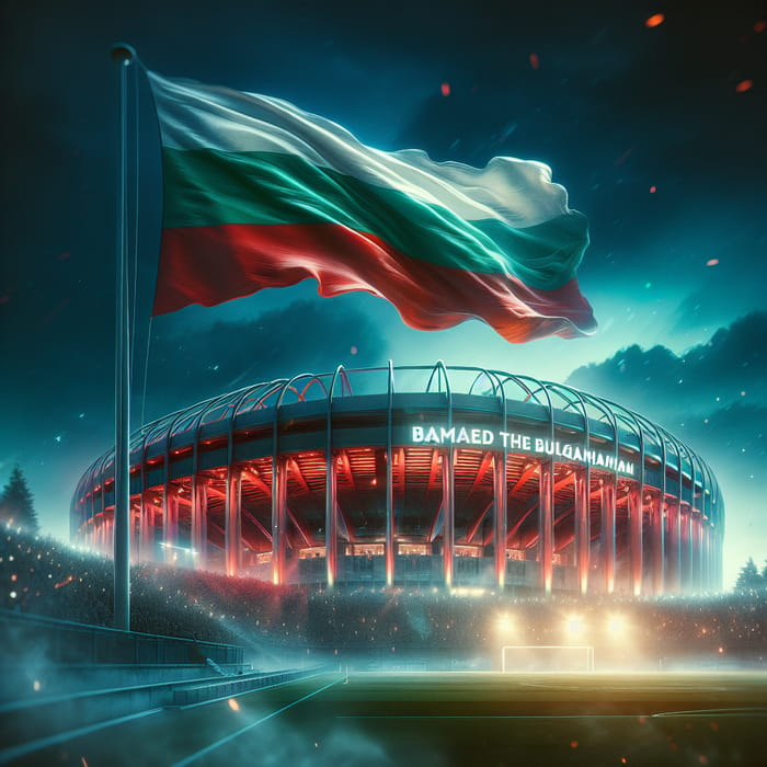 Ares Soccer Stadium Twilight View | Bulgarian Flag Atmosphere