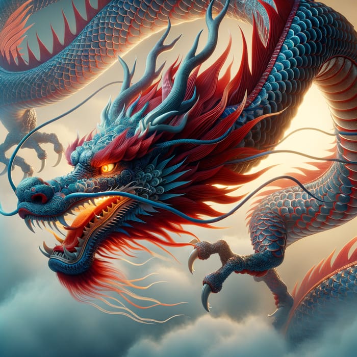 Vibrant Japanese Dragon Painting in Photorealistic Style