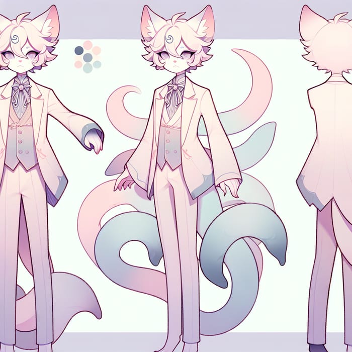 Male Yokai Character with Cat Ears and Tail in Formal Attire