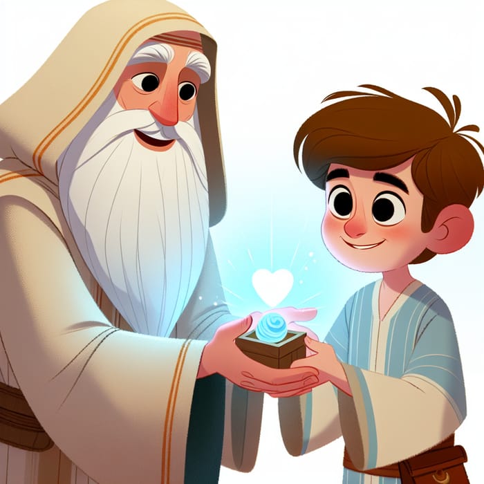 Joyful Giving: Spiritual Blessings Passed from Figure to Boy