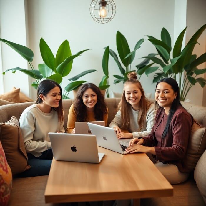 Cozy Café Collaboration: Diverse Young Adults at Work