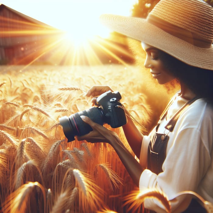 Heartwarming Farmer in Sun-kissed Wheat Field - Nature's Connection Captured