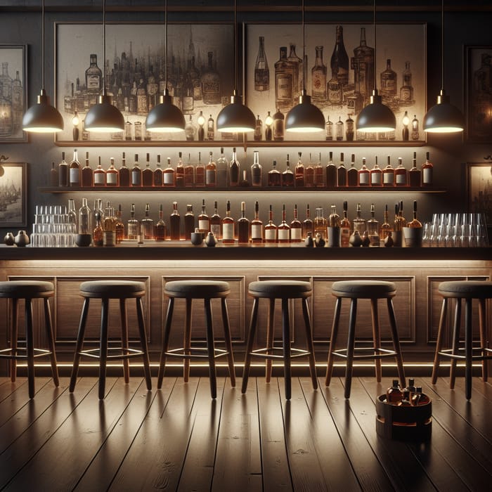 Dark Toned Bar Mockup Landscape | Sleek Counter & Liquor Bottles