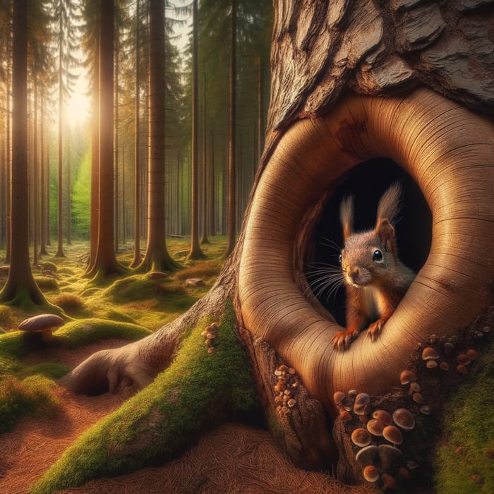 Majestic Tree with Squirrel in Hollow | Enchanting Forest Scene