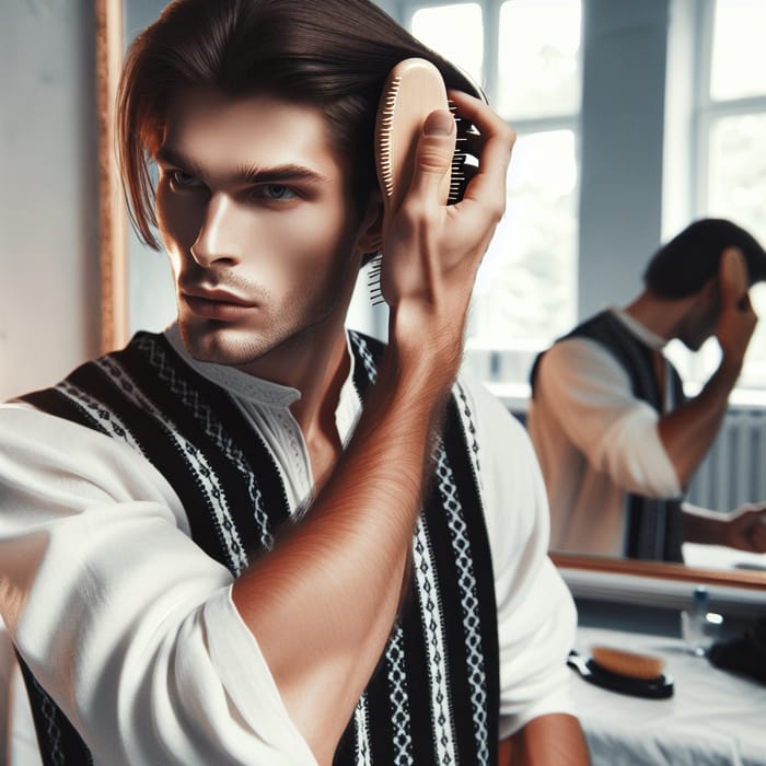 Ukrainian Man Combing Hair Forward