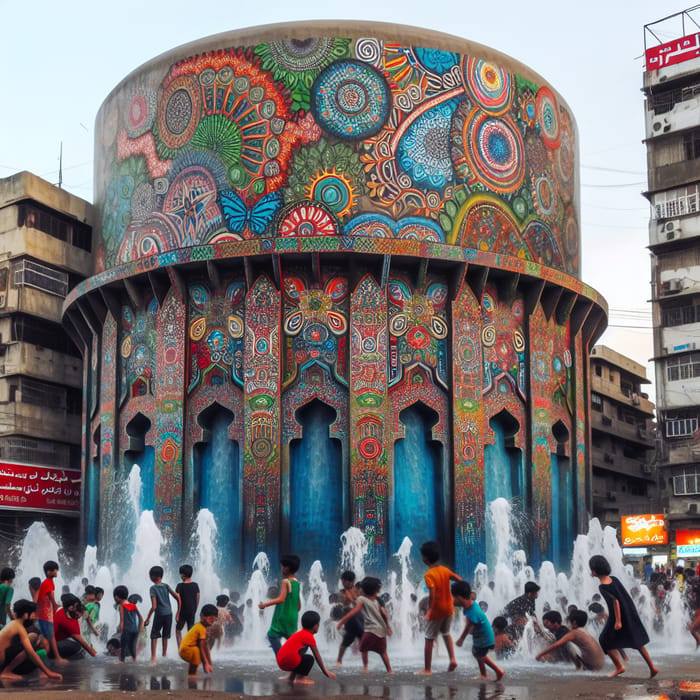 Jodhpur City Water Tank - Vibrant Colors, Joyful Children Splashing