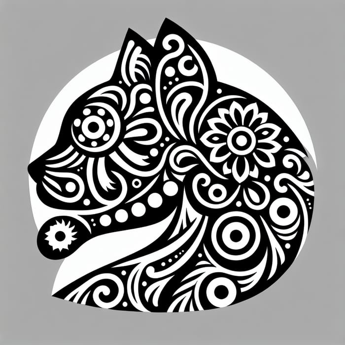 Stylish Cat Graphic with Circular Floral Design