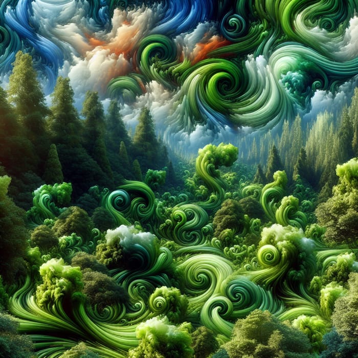 Surreal Fusion of Nature & Abstraction in Vibrant Green Landscape