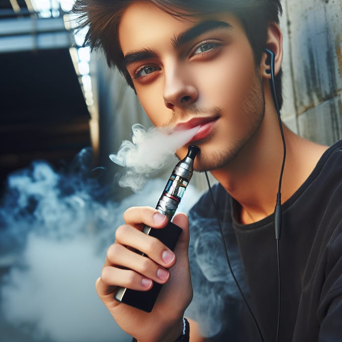 Young Person Vaping with E-Cigarette