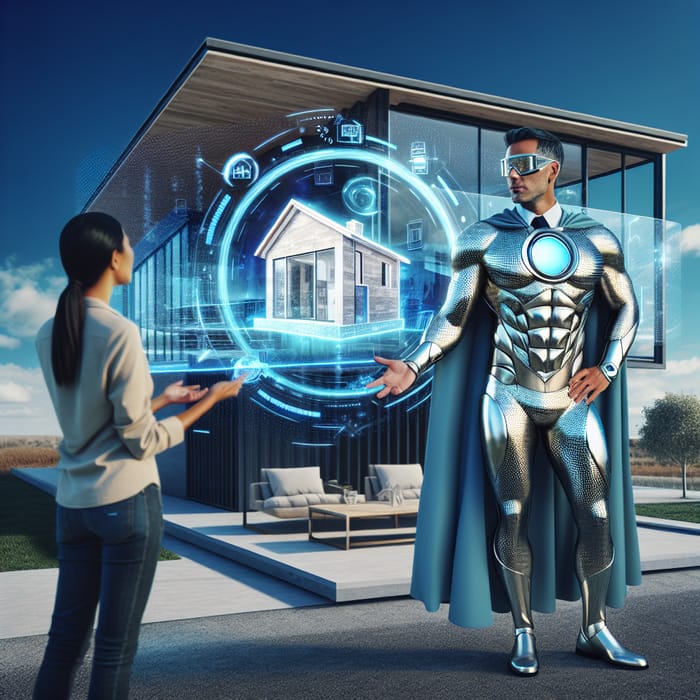 Real Estate Superhero Selling Hyper-Futuristic House Real Estate Superhero Selling Hyper-Futuristic House