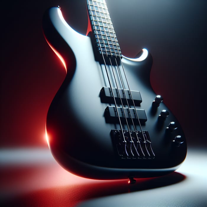 Black Bass Guitar on White Background with Red Light