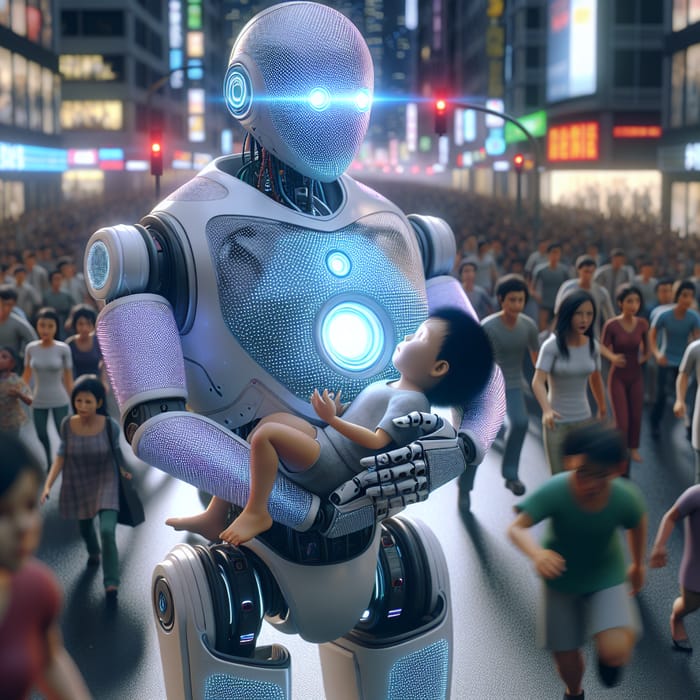 Urgent Rescue: Compassionate AI Robot Protects Injured Child Amid Crisis