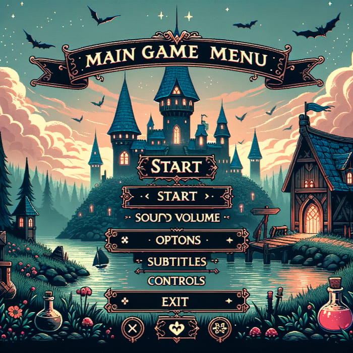 Medieval Fantasy Game Menu: Start, Options, Credits, Exit