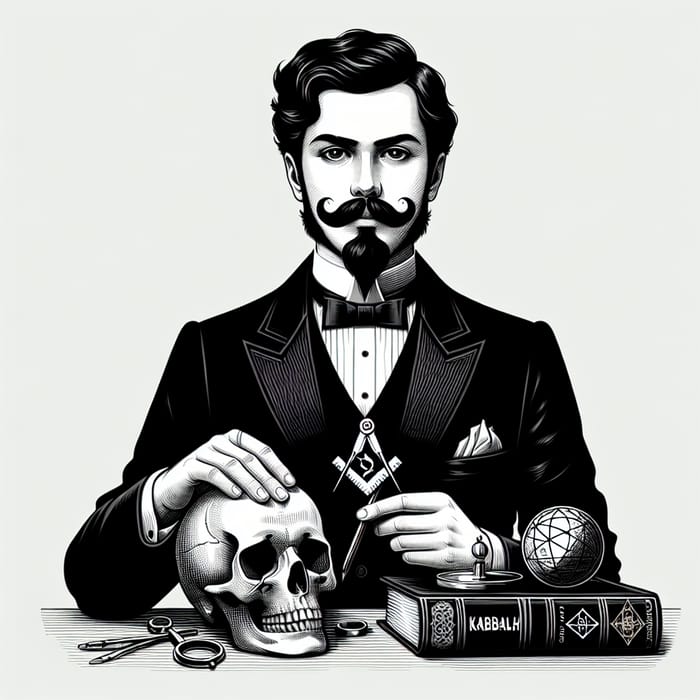 Masonic Mystic in Black Suit with Skull and Compass: 19th Century Enigma