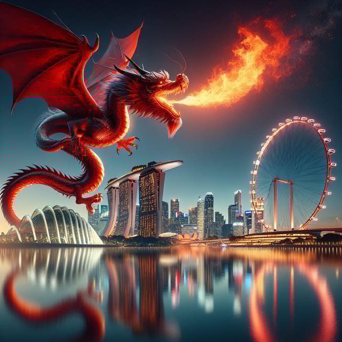 Majestic Red Dragon Over Singapore Skyline | Enchanting Sight Majestic Red Dragon Over Singapore Skyline | Enchanting Sight