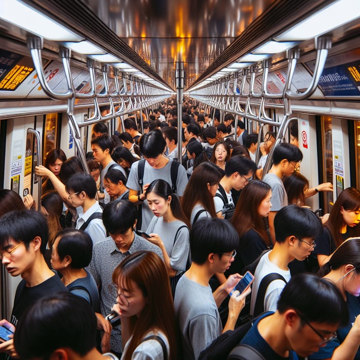 Crowded Subway Rush Hour with Diverse Commuters