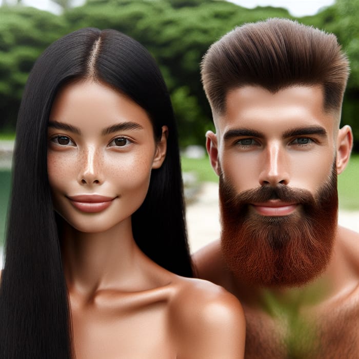 Couple in Serenity: Black Hair & Red Beard