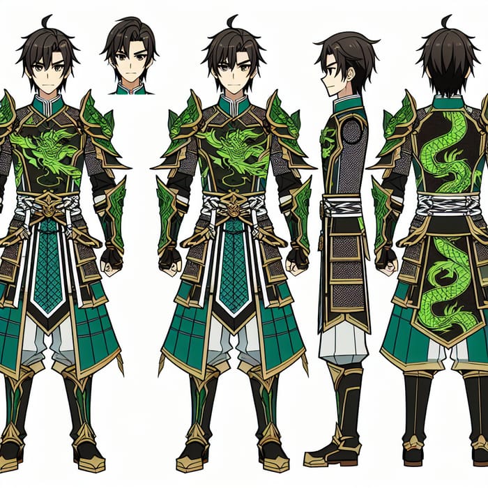 Chinese Male Anime Character in Green Dragon Armor Suit