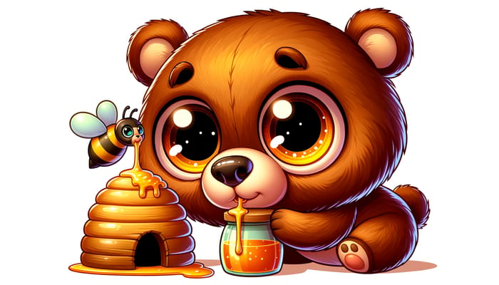 Mischievous Brown Bear Siphoning Honey | Cell Shaded Art