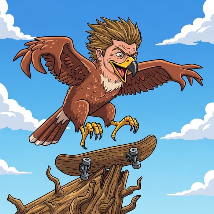 Tony Hawk Hawk Cartoon with Skateboard