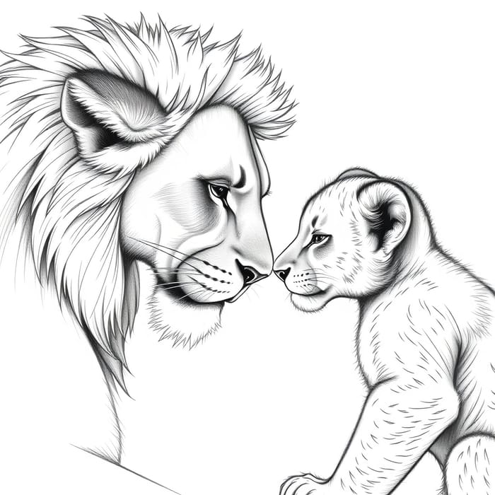 Lioness and Cub Fine Line Art