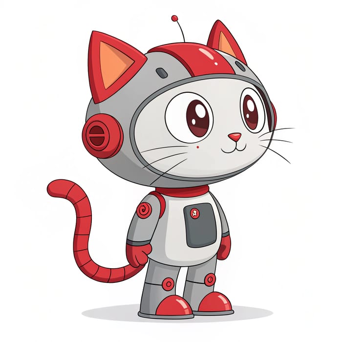 Red and Grey Cat Robot Mascot Design