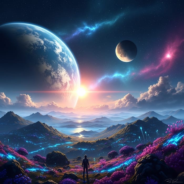 Vibrant Alien Planet: A Cosmic Digital Painting Vibrant Alien Planet: A Cosmic Digital Painting