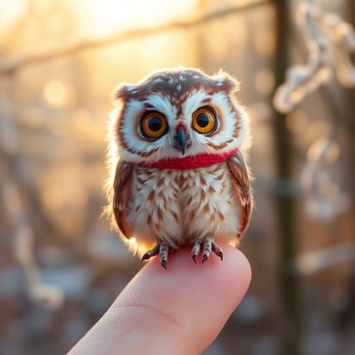 Adorable Baby Owl with a Red Scarf