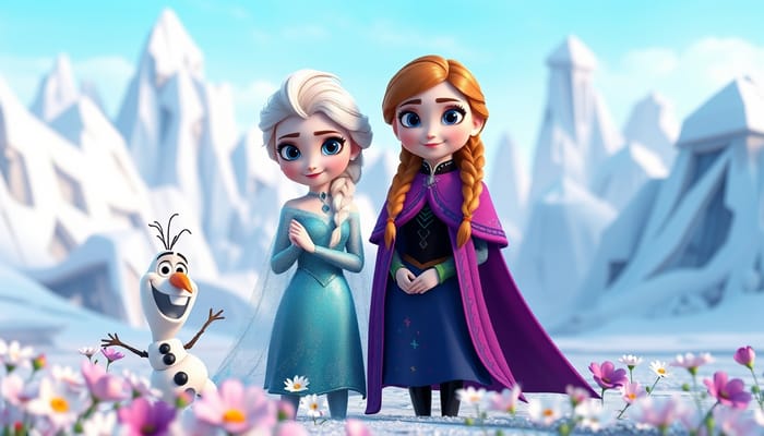 Elsa, Anna & Olaf in a Chibi Frozen Landscape