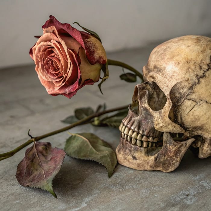 Withered Rose with Skull - A Unique Artwork