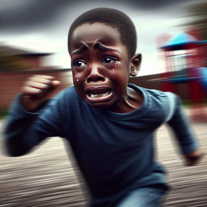 Black Little Boy Crying and Running in Distress