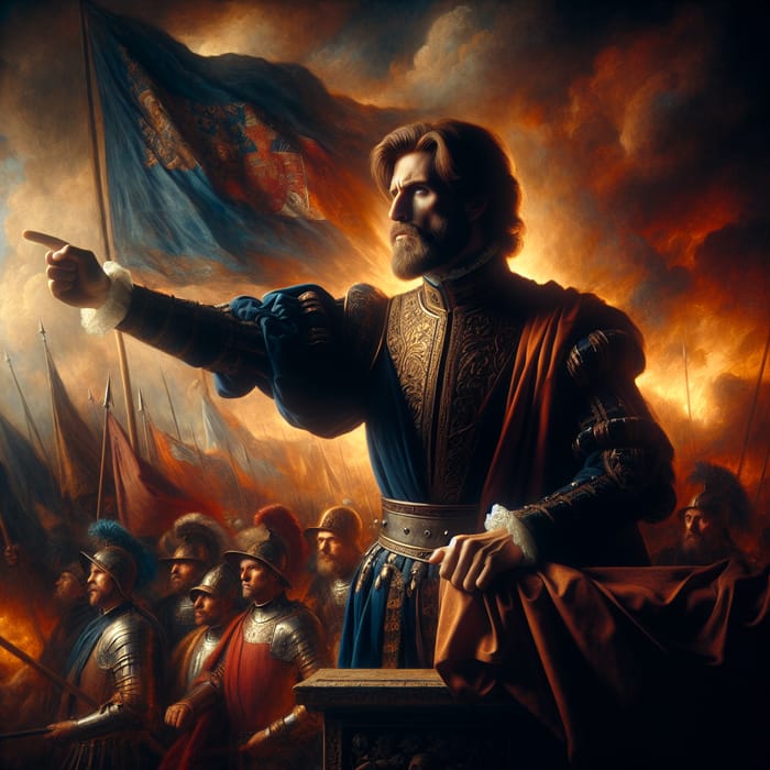 European Right-Wing Leader Inspiring Patriotism | Historic Battle Scene