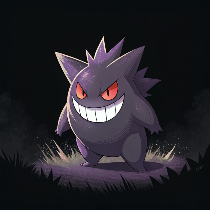 Gengar Pokémon Art on Black Background