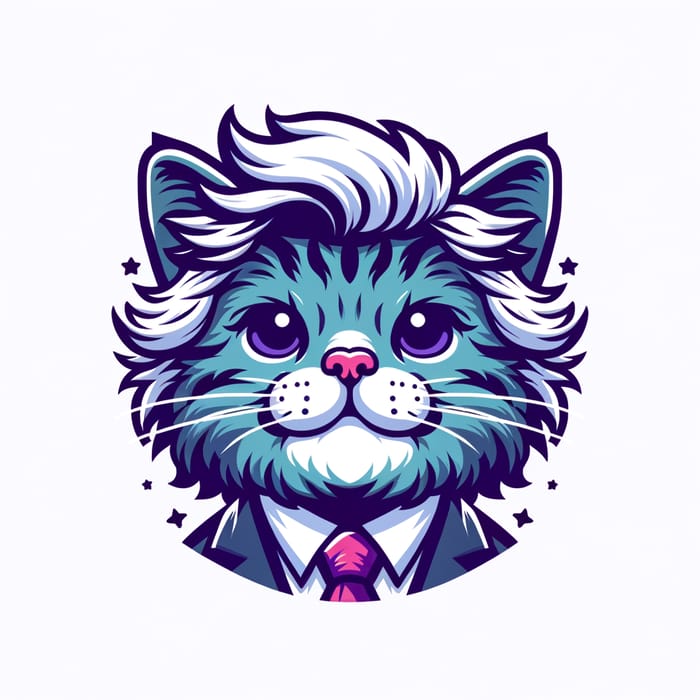 Adorable Politician-Like Cat Logo in Violet, Blue, Green Palette