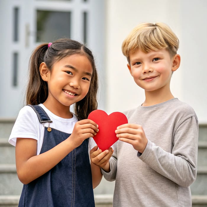 Diverse Kids Sharing Love with Heart