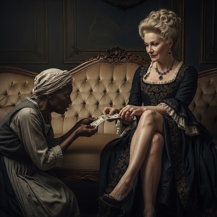 Dominant Mistress with Slave on Couch Dominant Mistress with Slave on Couch