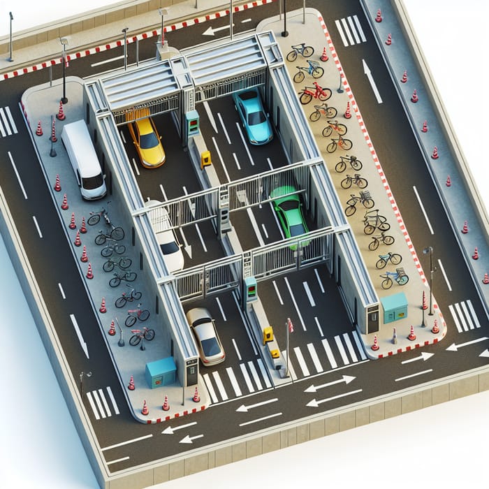 Top-down View of Sentry Box | Bicycle & Pedestrian Entry, Dual Car Gates