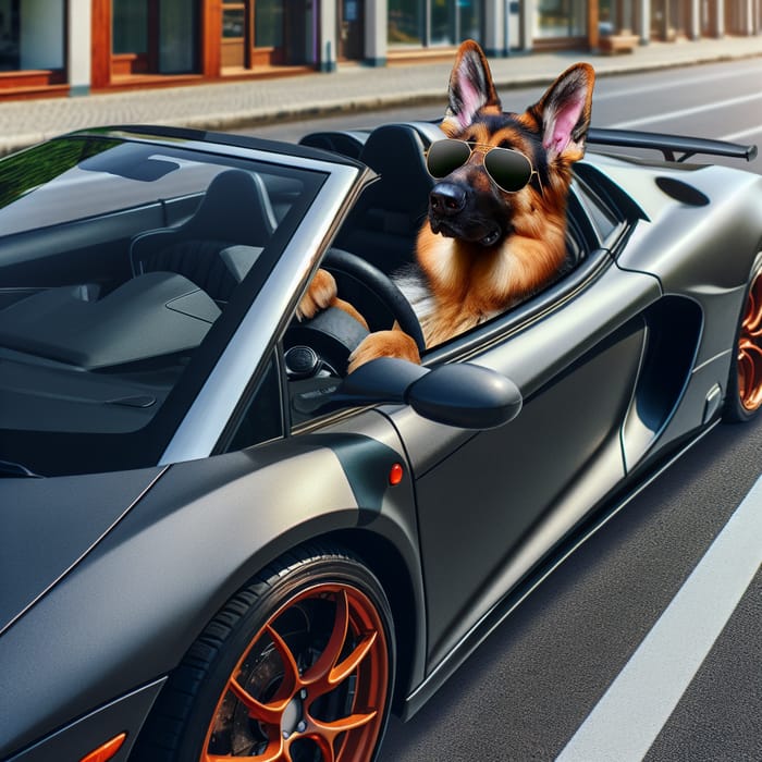 German Shepherd Driving a Lamborghini