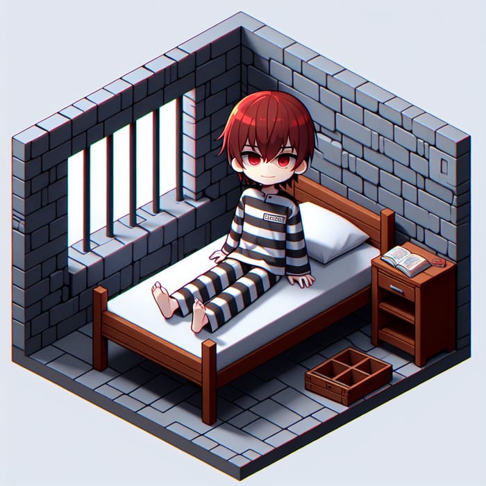 Anime Prison Boy with Scarlet Hair - Isometric Art