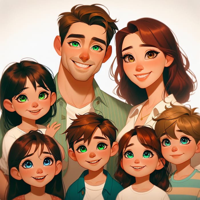 Vibrant Family Portrait in Pixar Style